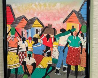 Framed Original Acrylic on Canvas of Market Scene Signed Ysmay (21-1/2"W x 25-1/2"H)