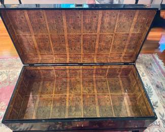Vintage Chinese Black Lacquered Wedding Chest with Stand & Motif (38-1/2"W x 19"D x 18"H)
