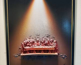 Framed Original Resin 3-D Wall Relief of "The Last Supper" Signed (19-1/2"W x 23-1/2"H)