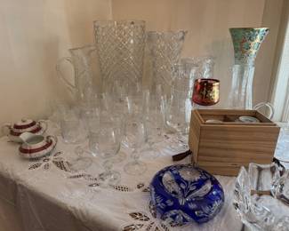 Large Collection of Crystal Glasses and Vases