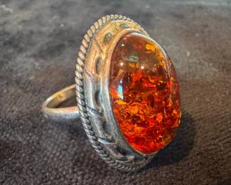 Sterling Silver & Amber Ring