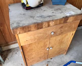 HEAVY BUTCHER BLOCK TOP CABINET