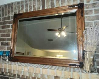 HEAVY RUSTIC OAK BEVELED MIRROR