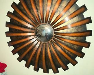 LARGE, WONDERFUL METAL ART "SUN" w/ CONVEX MIRROR