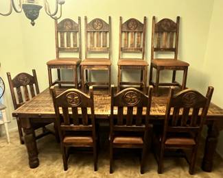 VERY LARGE RUSTIC DINING TABLE & TEXAS STAR CHAIRS
