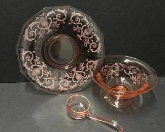 120 vintagepinkdepressionglassthreepiec