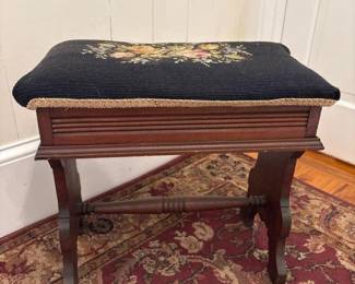 041 antiquewoodenpianobenchwithembroide