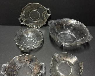 163 vintagefivepiececlearglassservingb