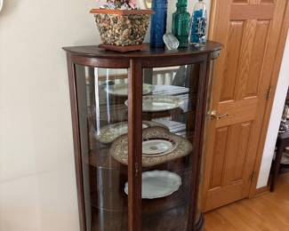 Antique Tiger Oak Curved Glass China Cabinet