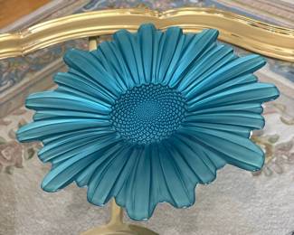 Teal Glass Flower Bowl