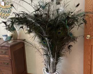 Peacock Feathers in Vintage Floral Vase