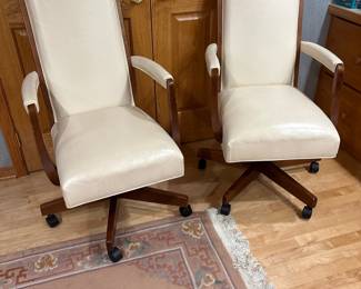 Vintage Wood Frame Swivel Armchair with Cream Upholstery (Set of 2)
