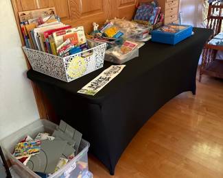 Assorted Children's Books, LEGO Baseplates, and Craft Supplies