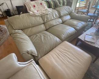 Natuzzi Cream Leather Sofa with Ottoman