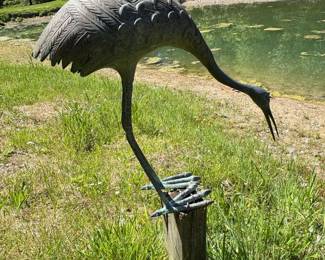 Bronze Crane Garden Sculpture - Pair