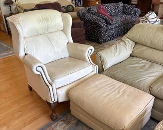 Hancock and Moore Leather Wingback Recliner Armchair with Ottoman