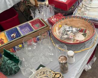 Christmas Themed Ceramic Serving Bowl and Tray Set