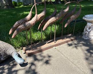 Set of Six Rusty Metal Cranes Garden Sculptures
