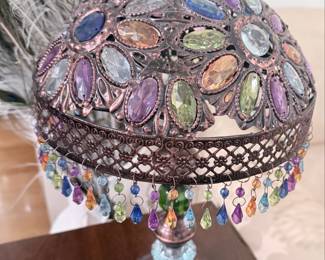 Vintage Bejeweled Table Lamp with Peacock Feathers, Tiffany Style
