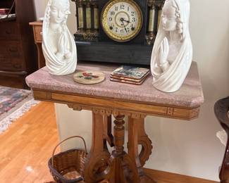 Seth Thomas Adamantine Mantel Clock with Ceramic Praying Figures