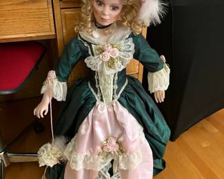 J.Misa Collection Victoria Porcelain Doll in Green and Pink Gown