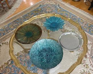 Mid-Century Modern Glass and Brass Tiered Serving Cart