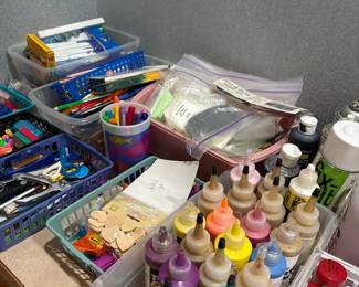 Assorted Craft Paints, Markers, and Supplies