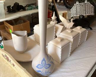 Vintage Ceramic Vase with Blue Floral Motif - Possibly Porsgrund or similar Scandinavian style