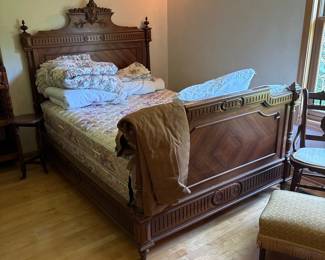 Antique French Renaissance Revival Carved Walnut Bed Frame