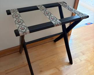 Vintage Luggage Rack with Embroidered Floral Straps