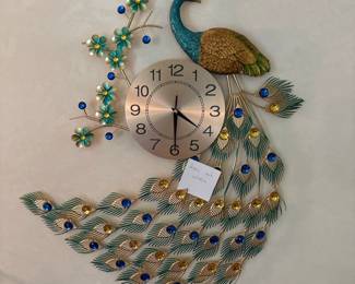 Peacock Wall Clock with Crystal Accents