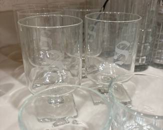 Set of Etched Glass Tumblers with 'S' Monogram