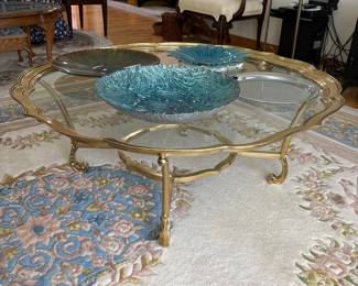 LaBarge Hollywood Regency Brass and Glass Coffee Table
