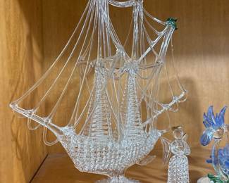Spun Glass Tall Ship Sculpture