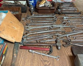 Assorted Vintage Hand Tools including Craftsman and Olympia Wrenches, Hammers, and Other Implements