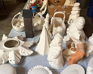 Unpainted Ceramic Christmas Figurines and Decor including Nativity Scenes