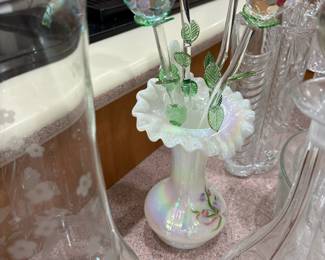 Art Glass Vase with Crystal Roses