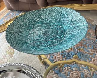 Teal Textured Glass Decorative Bowl