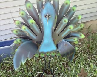 Metal Rocking Peacock Garden Sculpture