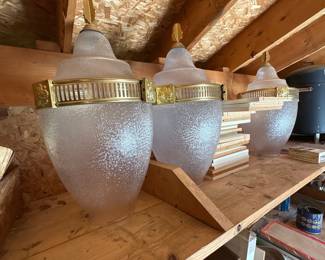 Vintage Frosted Glass and Brass Acorn Pendant Lights (Set of 3)