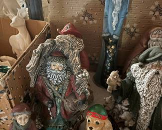 Collection of Vintage June McKenna Santa Claus Figurines and Christmas Decor
