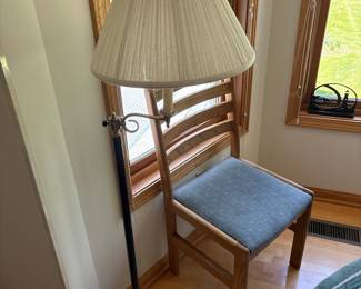Vintage Brass Swing Arm Floor Lamp with Pleated Shade