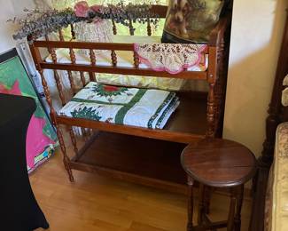 Vintage Jenny Lind Style Wooden Tiered Shelf Unit with Stool