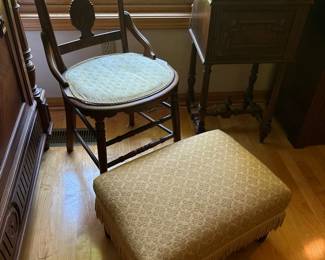 Victorian Walnut Side Chair and Ottoman