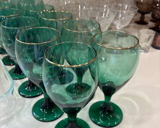 Libbey Juniper Green Wine Glasses with Gold Rim