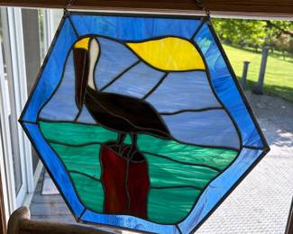Stained Glass Pelican Sun Catcher by Green Heron Glass Studio