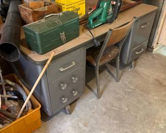 Vintage Metal Tanker Desk and Chair Set