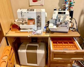 Bernina Record 930 Electronic sewing machine. Bernette 334D Bernini Serger and sewing cabinet