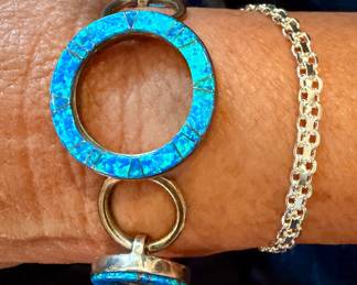 Indian signed Begay Sterling opal bracelet
