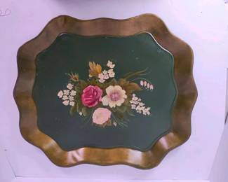 253 vintagemetalservingtraygreenwithgo